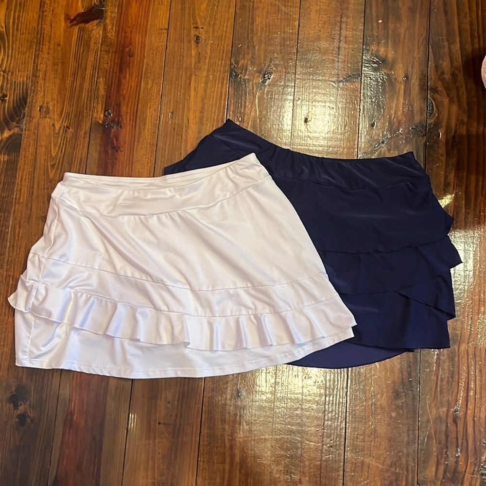 Pair of White & Navy Tennis Skirts, Sz Large